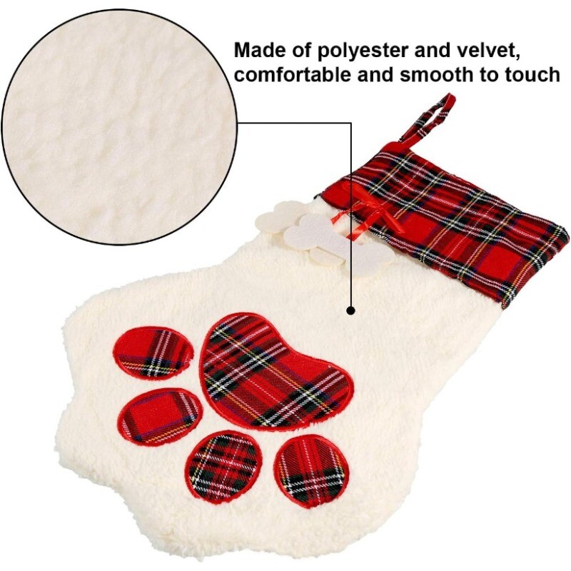 Ziemassvētku zeķes Jaungada rotājumi Bifeļu rūtaini mājdzīvnieku zeķes kaķiem un suņiem Ķepu raksts piekarināms kulons rotaļlietu lelle dāvanas