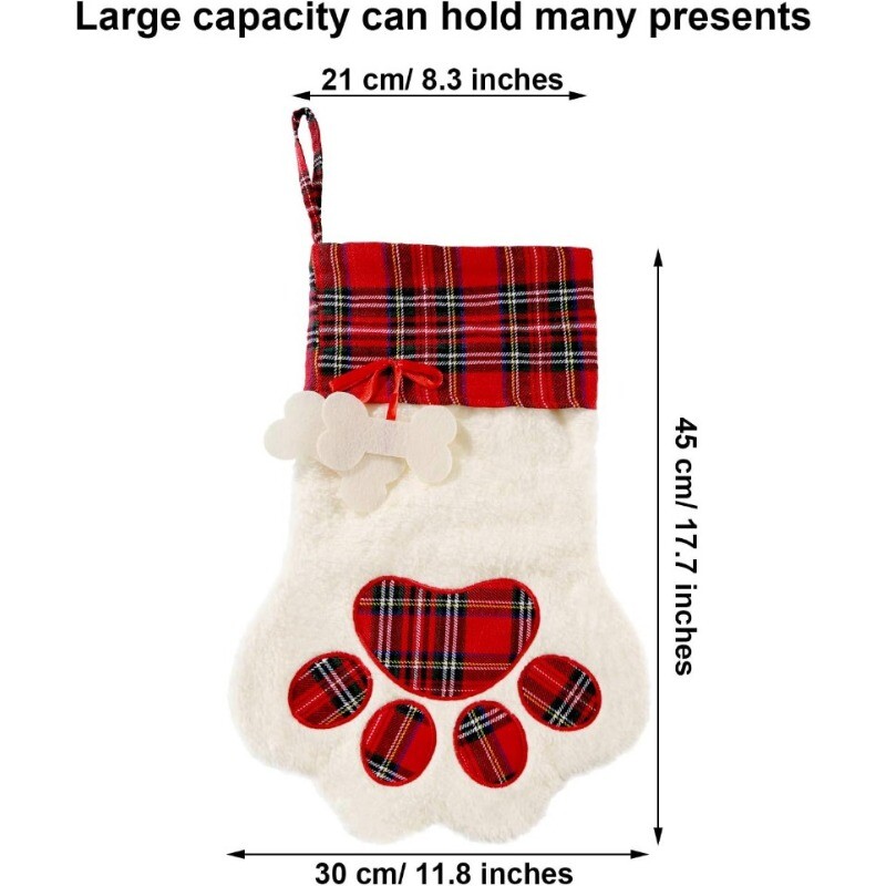 Ziemassvētku zeķes Jaungada rotājumi Bifeļu rūtaini mājdzīvnieku zeķes kaķiem un suņiem Ķepu raksts piekarināms kulons rotaļlietu lelle dāvanas