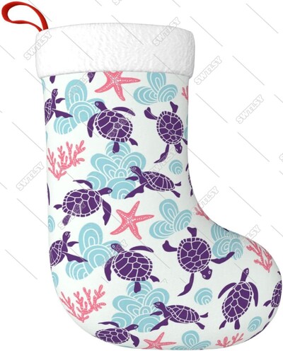 Χριστουγεννιάτικες κάλτσες Sea Turtle 18 ιντσών μεγάλες χριστουγεννιάτικες κάλτσες με βελούδινη μανσέτα Κρεμαστές κάλτσες τζακιού με μοτίβο αστερίας