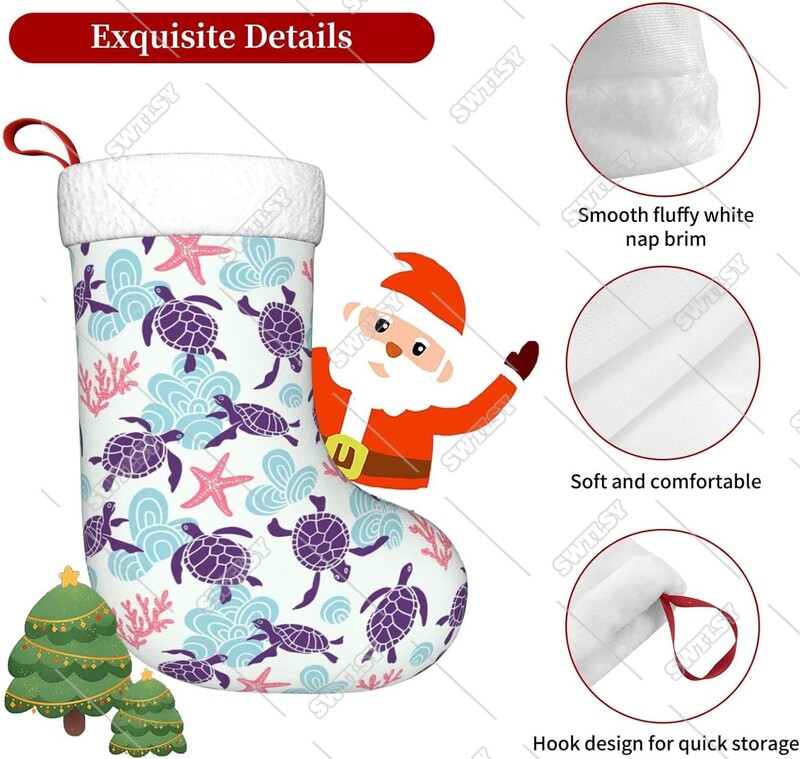 Χριστουγεννιάτικες κάλτσες Sea Turtle 18 ιντσών μεγάλες χριστουγεννιάτικες κάλτσες με βελούδινη μανσέτα Κρεμαστές κάλτσες τζακιού με μοτίβο αστερίας
