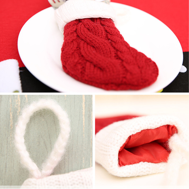 Μίνι χριστουγεννιάτικες κάλτσες 3/5 τμχ Νέο πλεκτό χριστουγεννιάτικο δέντρο με κρεμαστό στολισμό Χριστουγεννιάτικη τσάντα δώρου Χριστουγεννιάτικο μαχαίρι Πιρούνι τσάντα για μαχαιροπίρουνα