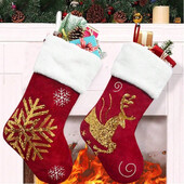 1 gab. 18 collu Ziemassvētku zeķes ar lielu plīša aproci, audekla zeķes ģimenes svētku Ziemassvētku ballīšu dekorēšanai