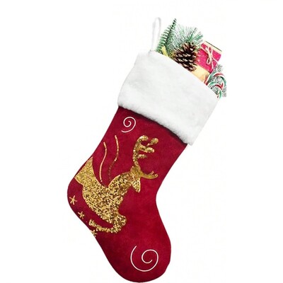 1 gab. 18 collu Ziemassvētku zeķes ar lielu plīša aproci, audekla zeķes ģimenes svētku Ziemassvētku ballīšu dekorēšanai