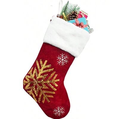 1 gab. 18 collu Ziemassvētku zeķes ar lielu plīša aproci, audekla zeķes ģimenes svētku Ziemassvētku ballīšu dekorēšanai