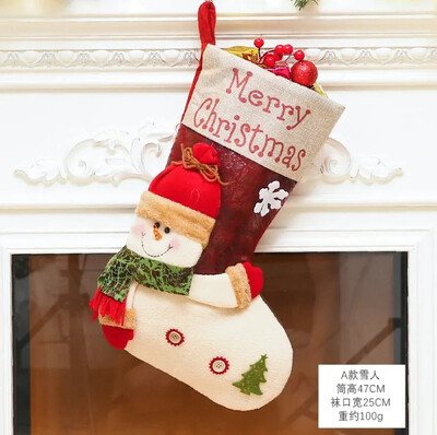 1gb Ziemassvētku zeķes Sniegavīrs Santa Elk Kid Candy Dāvanu maisiņš Zeķes Kamīna dekors Jaunais gads Ziemassvētku eglītes rotājumu turētājs