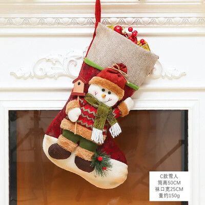 1gb Ziemassvētku zeķes Sniegavīrs Santa Elk Kid Candy Dāvanu maisiņš Zeķes Kamīna dekors Jaunais gads Ziemassvētku eglītes rotājumu turētājs