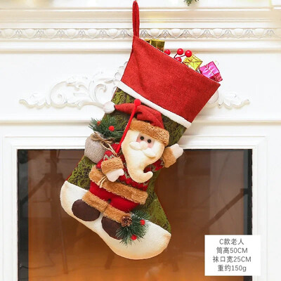 1gb Ziemassvētku zeķes Sniegavīrs Santa Elk Kid Candy Dāvanu maisiņš Zeķes Kamīna dekors Jaunais gads Ziemassvētku eglītes rotājumu turētājs