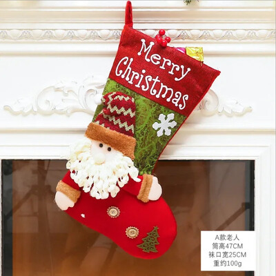 1gb Ziemassvētku zeķes Sniegavīrs Santa Elk Kid Candy Dāvanu maisiņš Zeķes Kamīna dekors Jaunais gads Ziemassvētku eglītes rotājumu turētājs