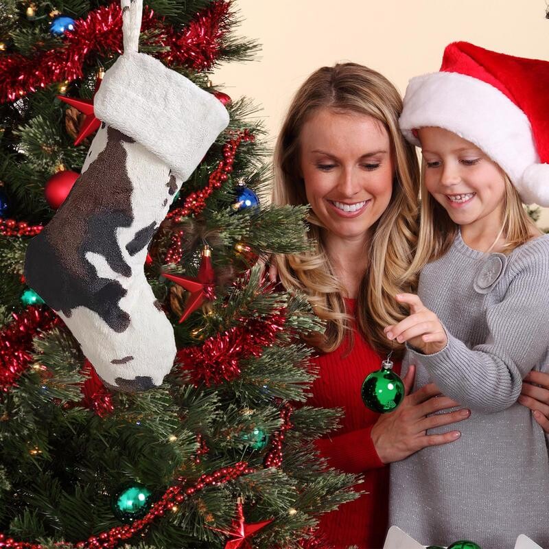 20 collu Ziemassvētku zeķes Lauku mājas govs apdrukas zeķes ar auklu lielām kājām Ziemassvētku dāvanu zeķes rotaļlietu maisiņam.