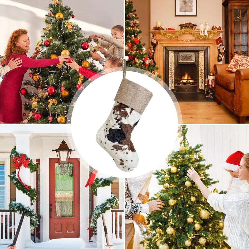 20 collu Ziemassvētku zeķes Lauku mājas govs apdrukas zeķes ar auklu lielām kājām Ziemassvētku dāvanu zeķes rotaļlietu maisiņam.