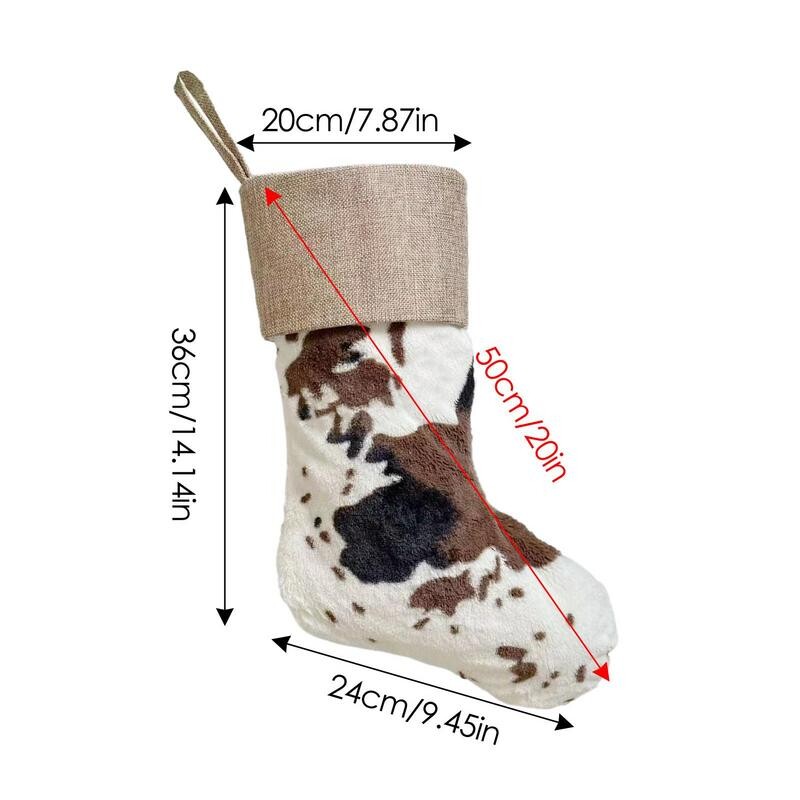 20 collu Ziemassvētku zeķes Lauku mājas govs apdrukas zeķes ar auklu lielām kājām Ziemassvētku dāvanu zeķes rotaļlietu maisiņam.