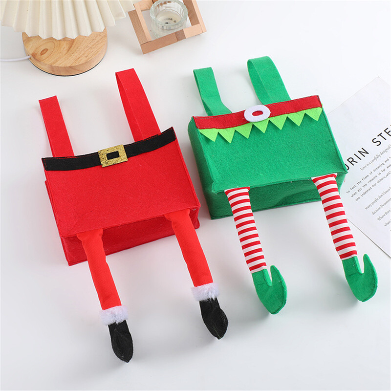 Elfu bikses Ziemassvētku filca kārumu maisiņi Ziemassvētku dāvanu maisiņi Elf Santa konfekšu maisiņi Labumu soma bērniem Svētku ballītes labvēlības noformējums