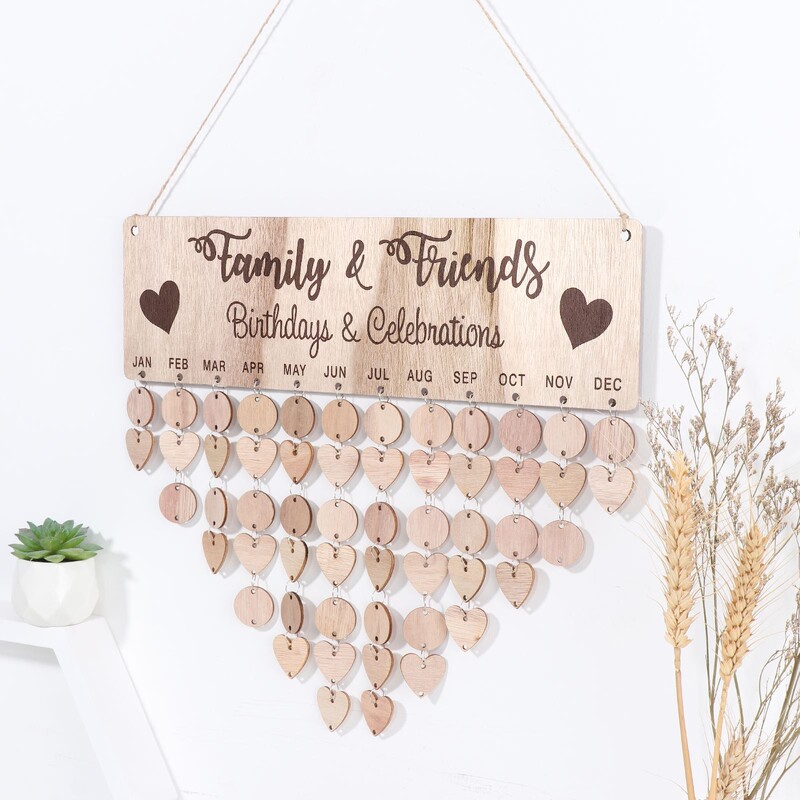 Ημερολόγιο Υπενθύμιση Ξύλο Friends Gifts Ξύλινο Ημερολόγιο Πλακέτα Υπενθύμιση Γενεθλίων Υπενθύμιση Κρεμαστό Ημερολόγιο Οικογενειακές Πίνακες γενεθλίων