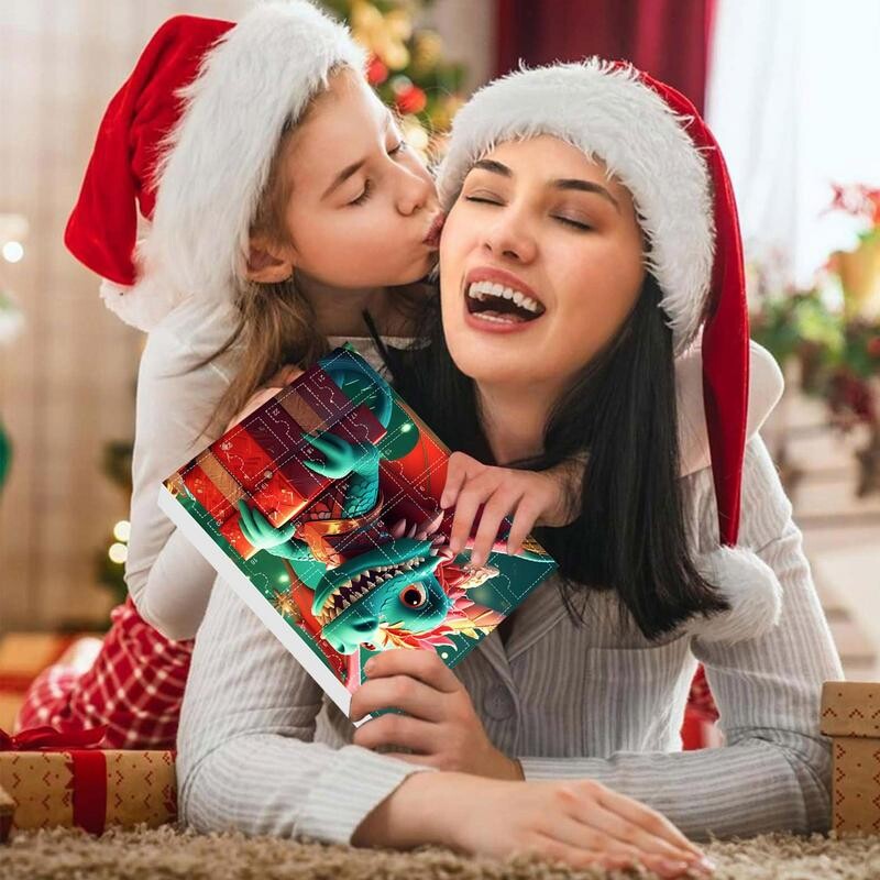 Drakono kalėdinis advento kalendorius 24 dienų atostogų Advento kalendorius 2D akrilo dinozaurų pakabukas, skirtas automobilio kalėdinės eglutės dekoravimui