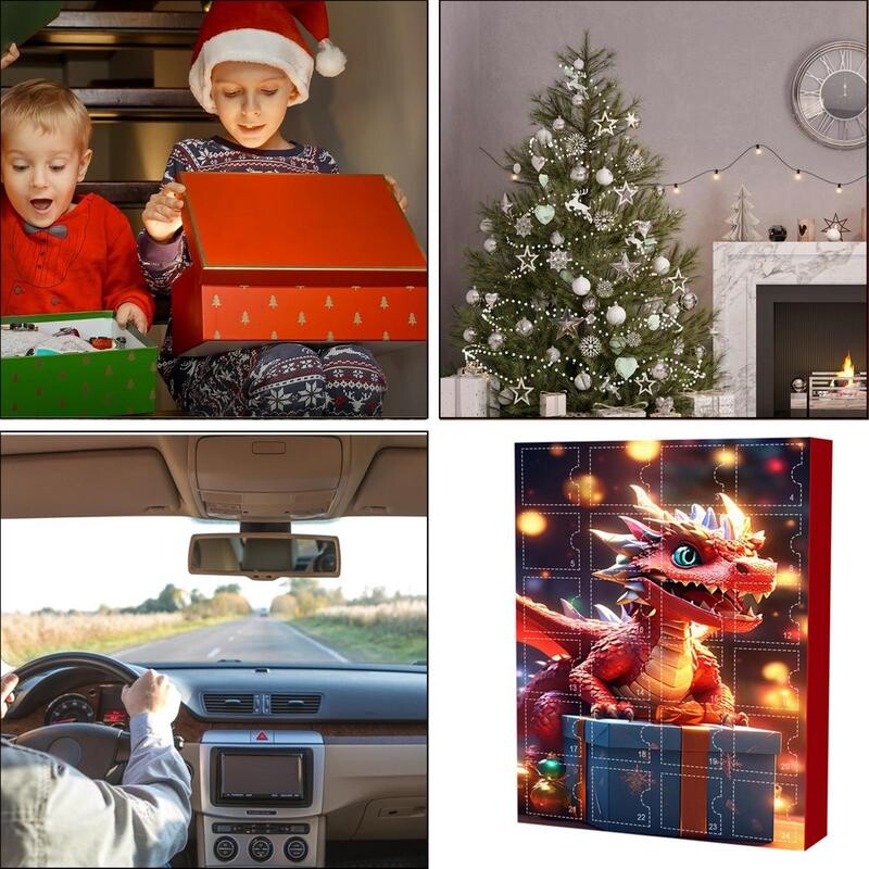 Drakono kalėdinis advento kalendorius 24 dienų atostogų Advento kalendorius 2D akrilo dinozaurų pakabukas, skirtas automobilio kalėdinės eglutės dekoravimui