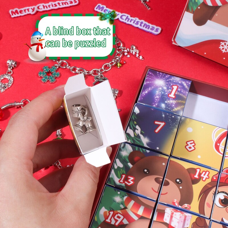 Kalėdinis Advento kalendorius „Pasidaryk pats“ rankų darbo apyrankė Išskirtinė dovanų dėžutė mergaitėms, vaikams 2025 m. Naujųjų metų 24 dienų atgalinio skaičiavimo kalendoriaus dovana