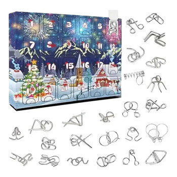 2025 Metal Ruban Lock Puzzle Toy Advent Calendar Kit 24 Days Christmas Advent Calendar Χριστουγεννιάτικο δώρο για παιδιά Ημερολόγιο αντίστροφης μέτρησης