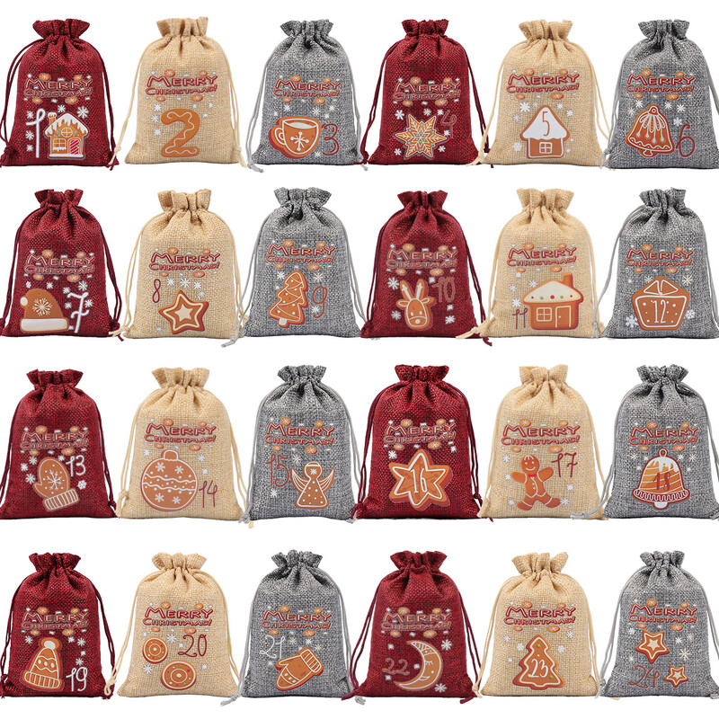 24 τμχ/σετ Τσάντες ημερολογίου χριστουγεννιάτικου πάρτι επαναχρησιμοποιούμενες καραμέλες με κορδόνια για μπισκότα Τσάντα δώρων Αρχική Τσάντες ημερολογίου για το πάρτι για τα Χριστούγεννα