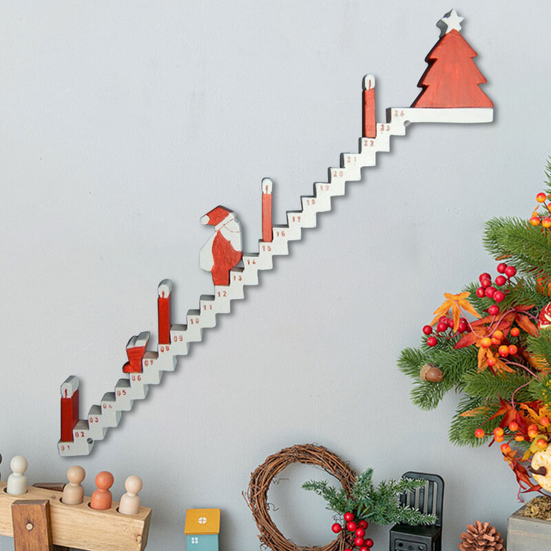 Božićni adventski kalendar 2024. Drveni Djed Mraz koji se penje uz stepenice Kalendar Home Decor Blagdanski Božićni ukras Poklon za stol