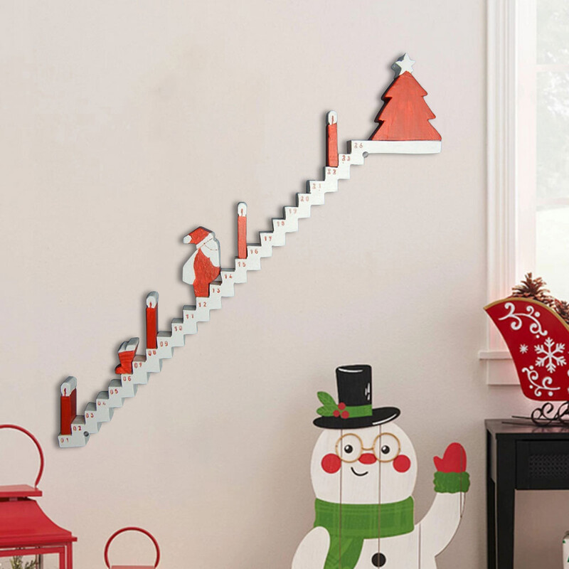 Božićni adventski kalendar 2024. Drveni Djed Mraz koji se penje uz stepenice Kalendar Home Decor Blagdanski Božićni ukras Poklon za stol