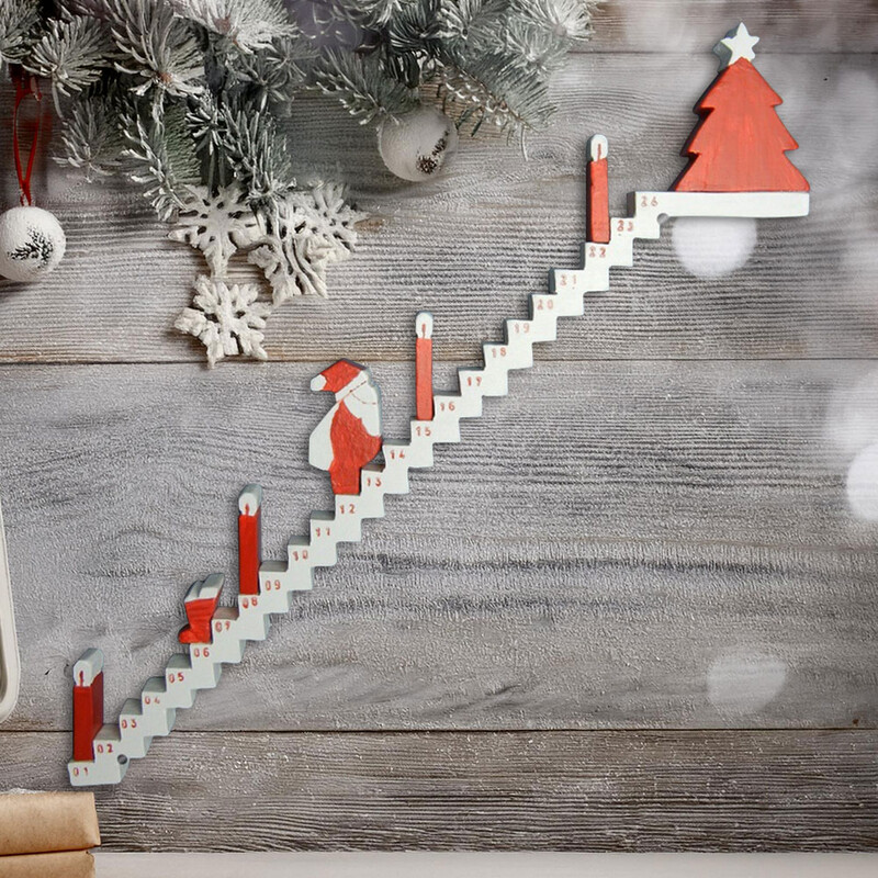 Božićni adventski kalendar 2024. Drveni Djed Mraz koji se penje uz stepenice Kalendar Home Decor Blagdanski Božićni ukras Poklon za stol