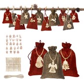 24gab Ziemassvētku Adventes kalendāra somas 24 dienu rotājumi 1-24 koka ierakstu etiķetes Ziemassvētku rotājumi