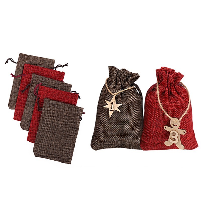 24gab Ziemassvētku Adventes kalendāra somas 24 dienu rotājumi 1-24 koka ierakstu etiķetes Ziemassvētku rotājumi