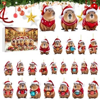 Capybara Christmas Advent Calendar Kit Αντίστροφη μέτρηση Χριστουγεννιάτικο ημερολόγιο Κρεμαστό δέντρο Capybara Δισδιάστατα ακρυλικά μενταγιόν Capybara