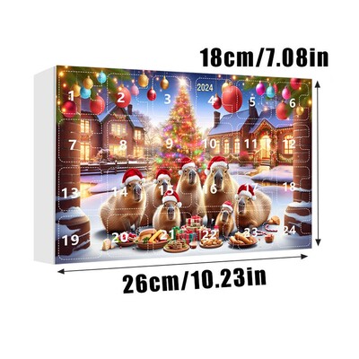 Kapibaras Ziemassvētku Adventes kalendāra komplekts Atpakaļskaitīšanas Ziemassvētku kalendārs Kapibaras koka kulons 2D akrila kapibaras kuloni