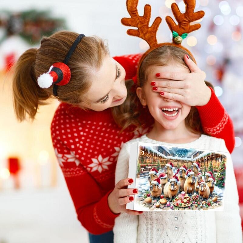 Kapibaras Ziemassvētku Adventes kalendāra komplekts Atpakaļskaitīšanas Ziemassvētku kalendārs Kapibaras koka kulons 2D akrila kapibaras kuloni