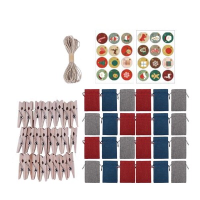 Kalėdų advento kalendoriaus maišeliai Dovanų numeriai Maišelio raišteliai 24 dienų audinys Advento kalendorius Saldainių maišeliai su spaustukais Kalėdų dekoras