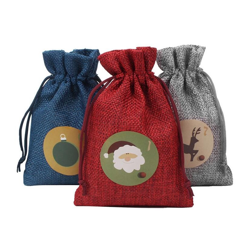 Kalėdų advento kalendoriaus maišeliai Dovanų numeriai Maišelio raišteliai 24 dienų audinys Advento kalendorius Saldainių maišeliai su spaustukais Kalėdų dekoras