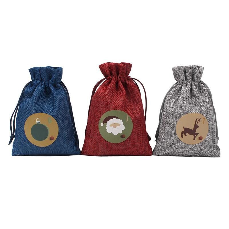 Kalėdų advento kalendoriaus maišeliai Dovanų numeriai Maišelio raišteliai 24 dienų audinys Advento kalendorius Saldainių maišeliai su spaustukais Kalėdų dekoras