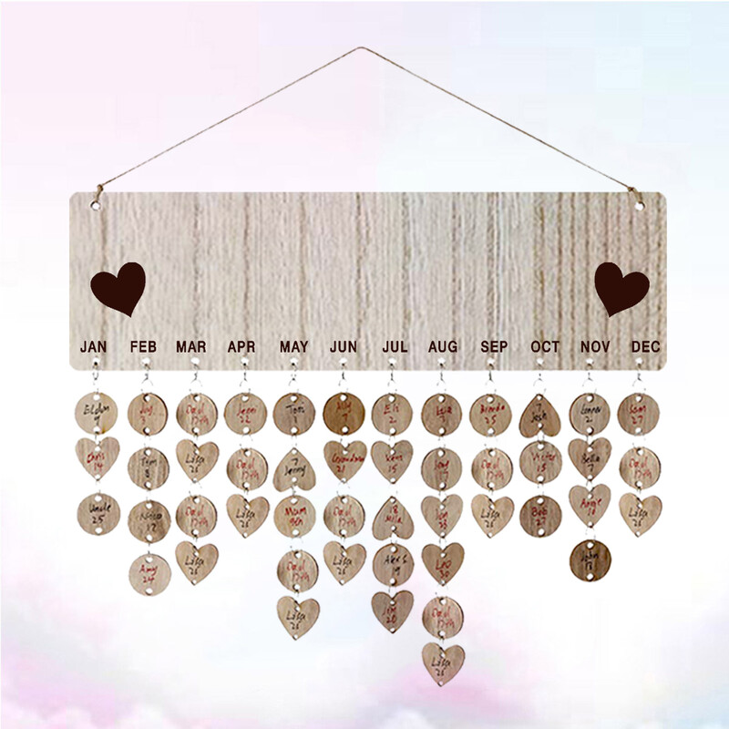Priminimas Gimtadienio kalendoriaus lenta Medinė plokštelė, pakabinama ant sienos, širdelės griežinėliai Diskai Žymėti šeimos dekoras