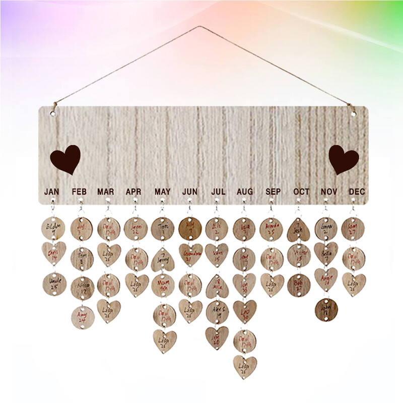 Priminimas Gimtadienio kalendoriaus lenta Medinė plokštelė, pakabinama ant sienos, širdelės griežinėliai Diskai Žymėti šeimos dekoras
