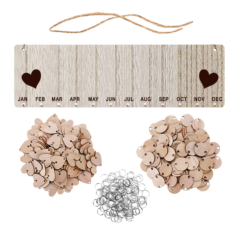 Priminimas Gimtadienio kalendoriaus lenta Medinė plokštelė, pakabinama ant sienos, širdelės griežinėliai Diskai Žymėti šeimos dekoras