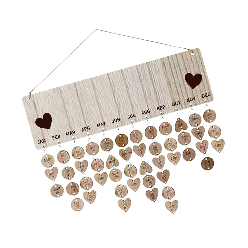 Priminimas Gimtadienio kalendoriaus lenta Medinė plokštelė, pakabinama ant sienos, širdelės griežinėliai Diskai Žymėti šeimos dekoras