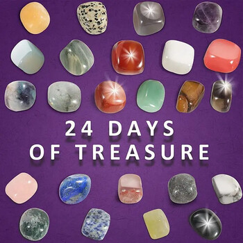 Christmas Advent Calendar 24 Days Natural Crystal Gemstone Stone Minerals Box Complete Rock Collection Χριστουγεννιάτικο Παιδικό Δώρο