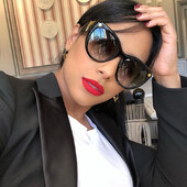 2024. gada jauns luksusa zīmols, melni lielizmēra toņi, dāmu izsmalcināts dizains, lielas, lielas saulesbrilles sievietēm, modes V kaķu acu saulesbrilles Uv400