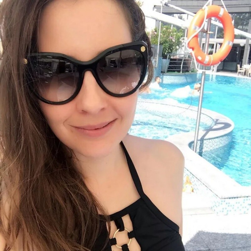 2024. gada jauns luksusa zīmols, melni lielizmēra toņi, dāmu izsmalcināts dizains, lielas, lielas saulesbrilles sievietēm, modes V kaķu acu saulesbrilles Uv400