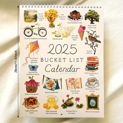 2025. gada vēlmju saraksta kalendārs, unikāls un novatorisks dizains, detalizēti ieraksta jauno dienu