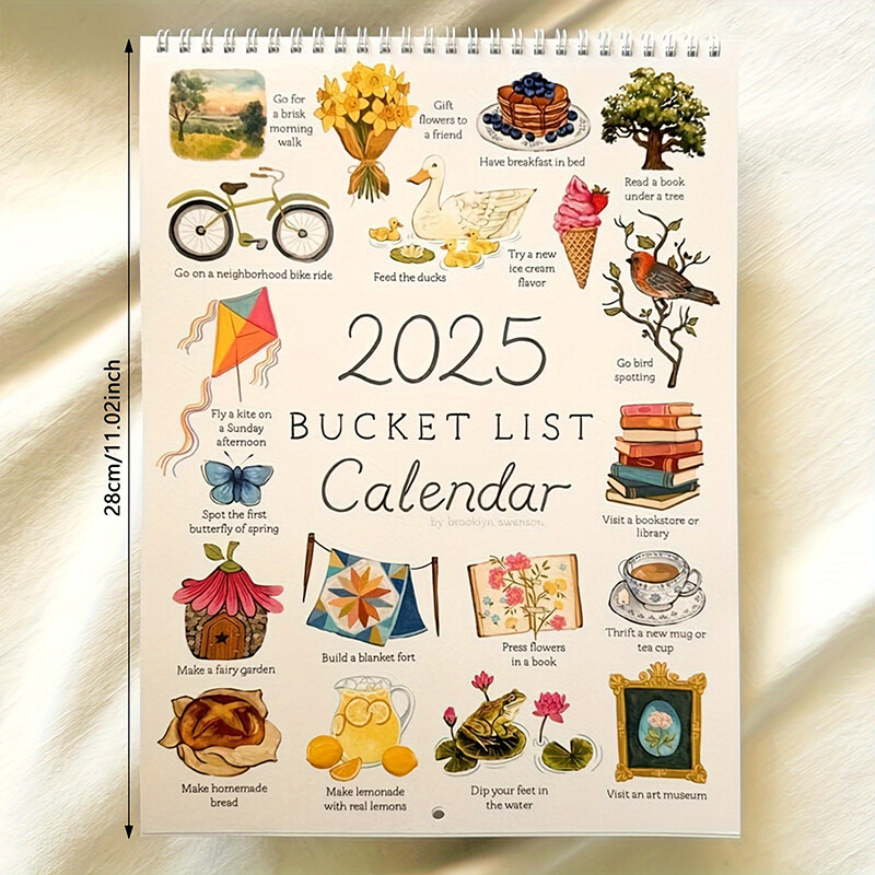 2025. gada vēlmju saraksta kalendārs, unikāls un novatorisks dizains, detalizēti ieraksta jauno dienu