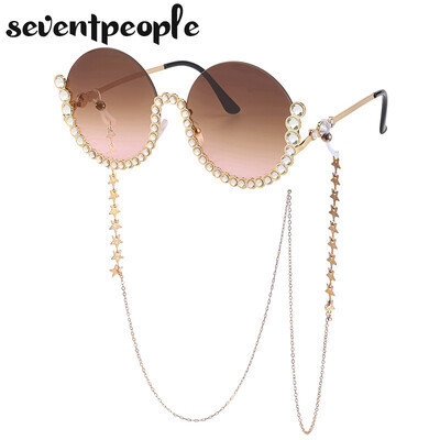 Moteriški 2021 m. apvalūs deimantiniai akiniai nuo saulės