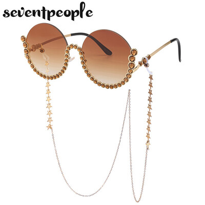 Moteriški 2021 m. apvalūs deimantiniai akiniai nuo saulės