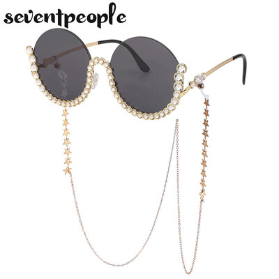 Moteriški 2021 m. apvalūs deimantiniai akiniai nuo saulės