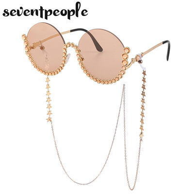 Moteriški 2021 m. apvalūs deimantiniai akiniai nuo saulės