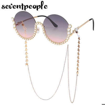 Moteriški 2021 m. apvalūs deimantiniai akiniai nuo saulės