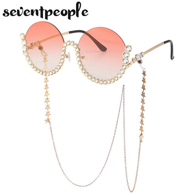 Moteriški 2021 m. apvalūs deimantiniai akiniai nuo saulės