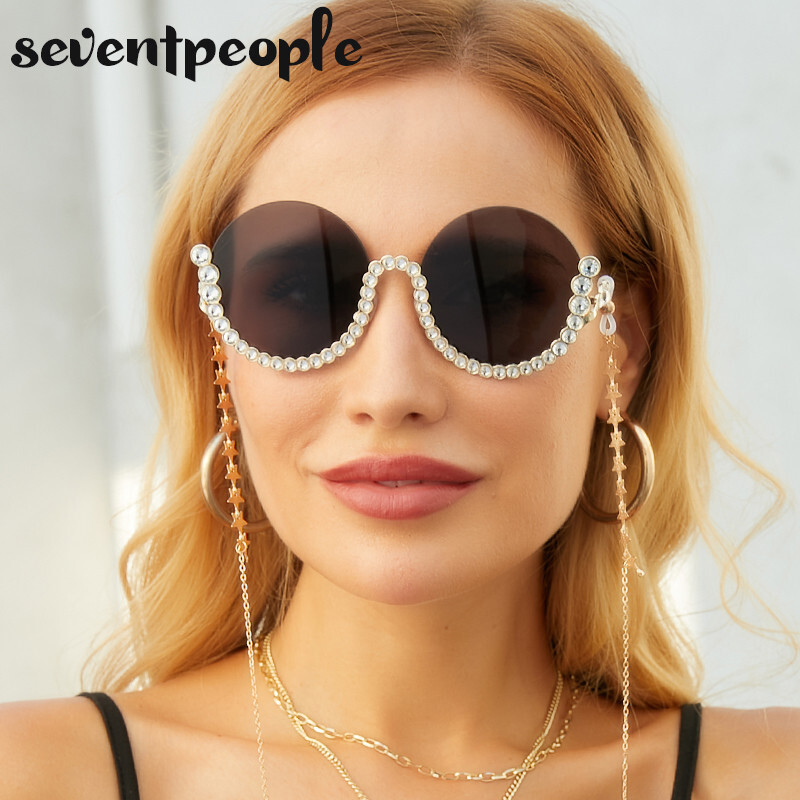 Moteriški 2021 m. apvalūs deimantiniai akiniai nuo saulės