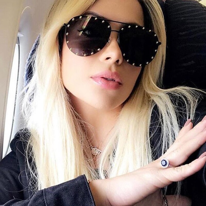 45202 Sieviešu Metal Rivet Pilot Saulesbrilles Sieviešu Luksusa Personības brilles Dizaineru briļļu ēnas UV400